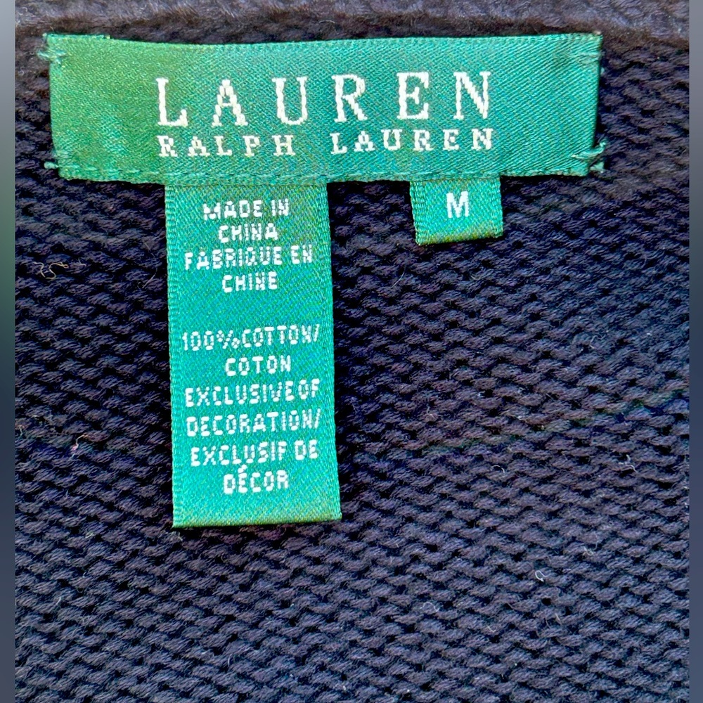 RALPH LAUREN sM zip cardigan-blk/gold details-💯cotton/canvas accents-looks NEW - Picture 3 of 5
